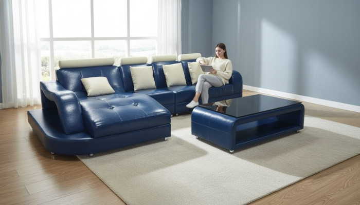 Skórzana sofa z USB Żywy krajobraz Narożnik Ustawić Design Nowoczesna Sofa L-Shape L6015