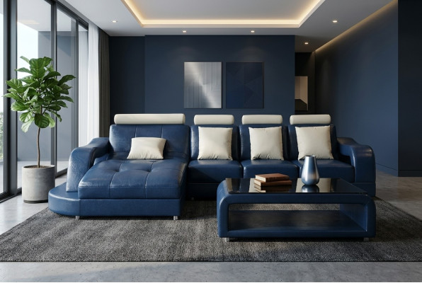 Skórzana sofa z USB Żywy krajobraz Narożnik Ustawić Design Nowoczesna Sofa L-Shape L6015