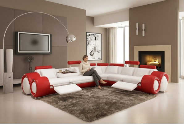 Skórzana sofa na USB, Żywy krajobraz Narożnikowa kanapa Narożnik Ustaw Design Modern Sofa A1163
