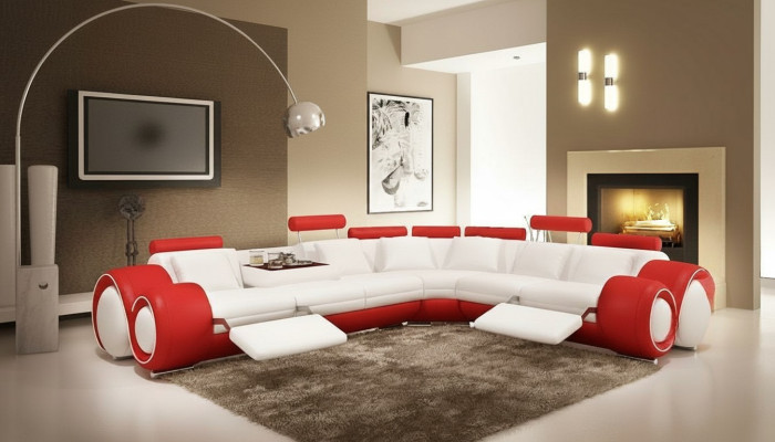 Skórzana sofa na USB, Żywy krajobraz Narożnikowa kanapa Narożnik Ustaw Design Modern Sofa A1163