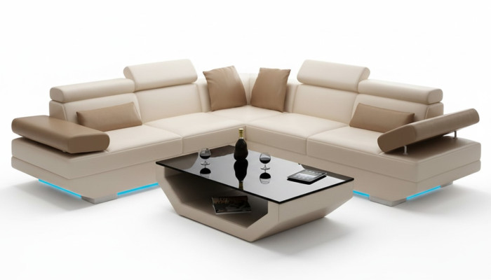 Skórzana sofa sofa z USB Żywy krajobraz Narożnikowa kanapa Ustawić Design Modern Sofa