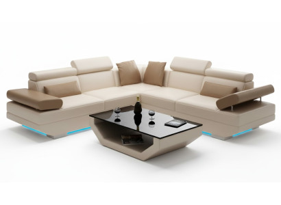 Skórzana sofa sofa z USB Żywy krajobraz Narożnikowa kanapa Ustawić Design Modern Sofa