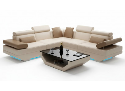Skórzana sofa sofa z USB Żywy krajobraz Narożnikowa kanapa Ustawić Design Modern Sofa
