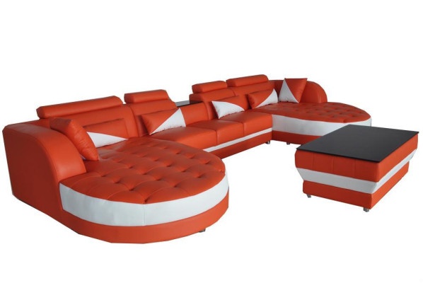 Nowoczesna Skóra Sofa Narożnik Podkładka Salon Narożnikowa kanapa U Shape Żywy krajobraz USB