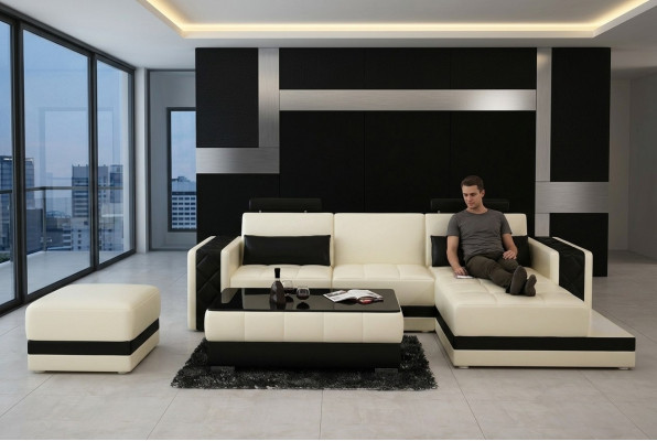 Skórzana sofa z USB Żywy krajobraz Narożnikowa kanapa Narożnik Ustaw Design Modern Sofa L6010D