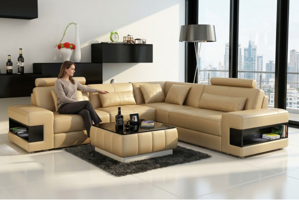 Skórzana sofa z USB Żywy krajobraz Narożnikowa kanapa Narożnik Ustaw Design Nowoczesna Sofa L6014B