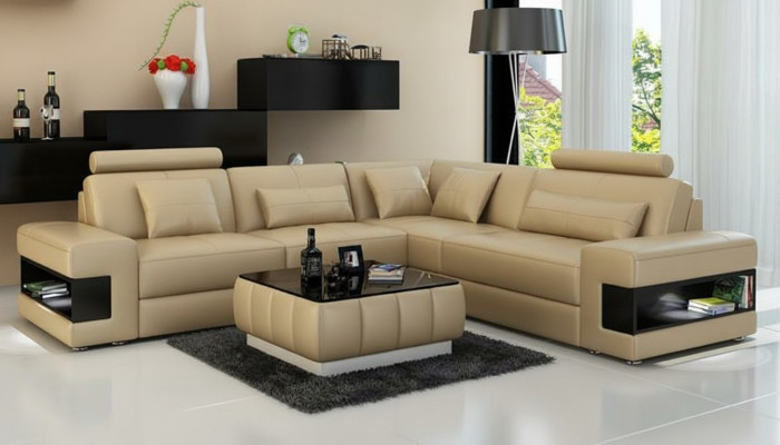 Skórzana sofa z USB Żywy krajobraz Narożnikowa kanapa Narożnik Ustaw Design Nowoczesna Sofa L6014B
