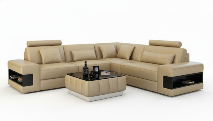 Skórzana sofa z USB Żywy krajobraz Narożnikowa kanapa Narożnik Ustaw Design Nowoczesna Sofa L6014B