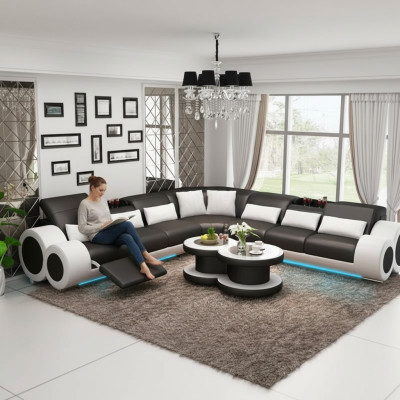 Żywy krajobraz Designer Sofa z USB Big Podkładka Skóra Sofy Narożnik Narożnik Siedziba Black