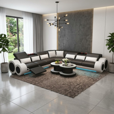 Żywy krajobraz Designer Sofa z USB Big Podkładka Skóra Sofy Narożnik Narożnik Siedziba Black