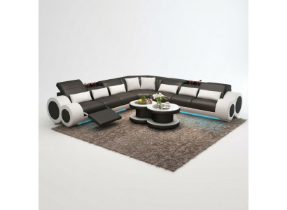 Żywy krajobraz Designer Sofa z USB Big Podkładka Skóra Sofy Narożnik Narożnik Siedziba Black
