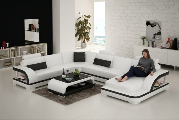 Skórzana sofa kanapa Żywy krajobraz Narożnik kanapa Narożnik Ustaw Design Nowoczesna Sofa z USB