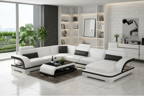 Skórzana sofa kanapa Żywy krajobraz Narożnik kanapa Narożnik Ustaw Design Nowoczesna Sofa z USB