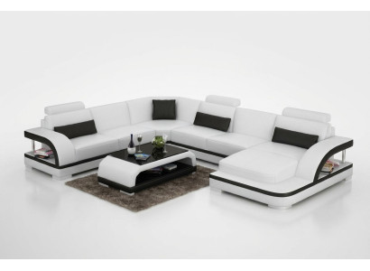 Skórzana sofa kanapa Żywy krajobraz Narożnik kanapa Narożnik Ustaw Design Nowoczesna Sofa z USB