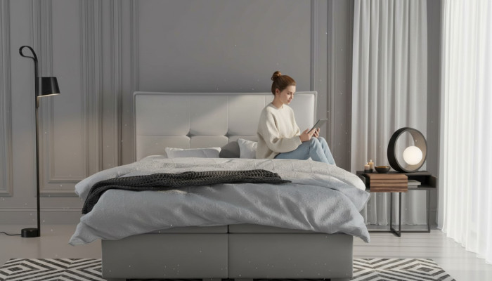Boxspring Łóżko Hotel Double Włókienniczy Szary Luksusowe łóżko Podkładka Podstawa łóżka Funkcja