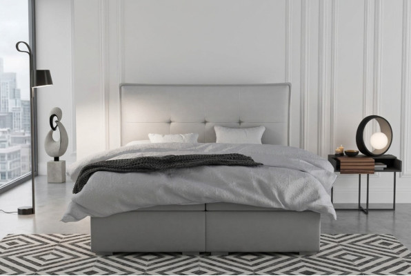 Boxspring Łóżko Hotel Double Włókienniczy Szary Luksusowe łóżko Podkładka Podstawa łóżka Funkcja