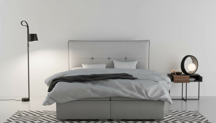 Boxspring Łóżko Hotel Double Włókienniczy Szary Luksusowe łóżko Podkładka Podstawa łóżka Funkcja