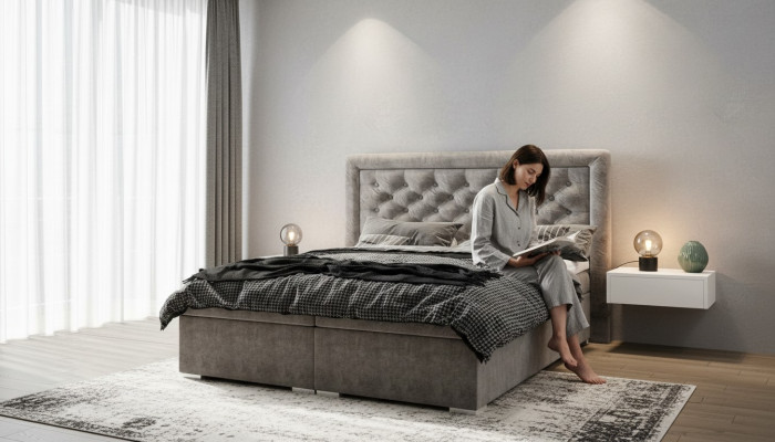 Sypialnia Chesterfield Łóżko kontynentalne Dwuosobowe Łóżka Z funkcją skrzyni meblowej