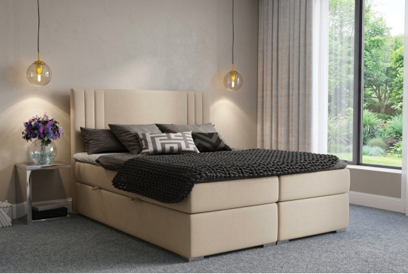 Boxspring Łóżko Hotel Double Beige Włókienniczy Luksusowe łóżko Podkładka Box Function