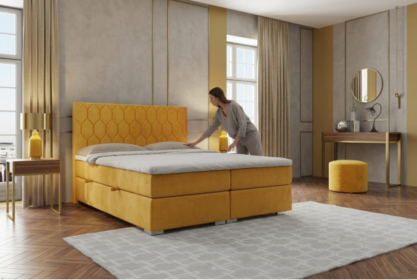 Box spring Łóżko Hotel Double Luxury łóżko Podkładka Funkcja Podstawa łóżka Żółty Aksamit