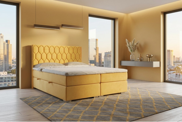 Box spring Łóżko Hotel Double Luxury łóżko Podkładka Funkcja Podstawa łóżka Żółty Aksamit
