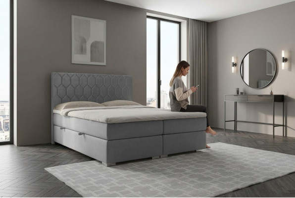 Boxspring Łóżko Hotel Double 180x200cm Luksusowe łóżko Podkładka Function Box Szara