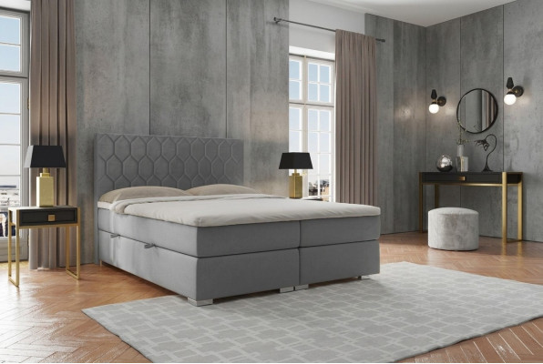 Boxspring Łóżko Hotel Double 180x200cm Luksusowe łóżko Podkładka Function Box Szara