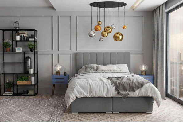 Boxspring Łóżko Hotel Double bed Design Podkładka Box Function Szary