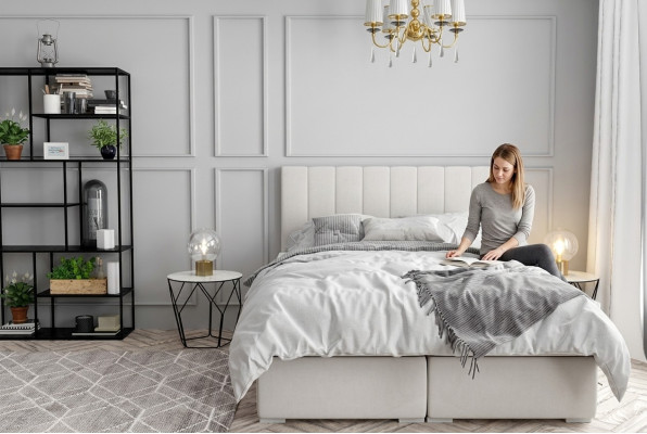Box spring Łóżko Hotel Double Luxury bed Podkładka Podstawa łóżka Funkcja Beżowa Nowość