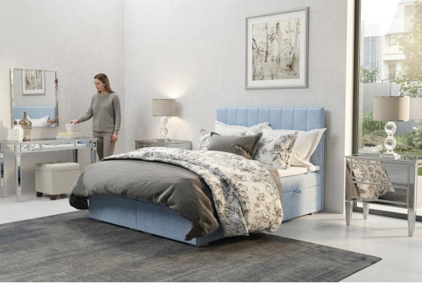 Box spring Łóżko Hotel Double Blue Aksamit Luksusowe łóżko Podkładka Podstawa łóżka 180x200
