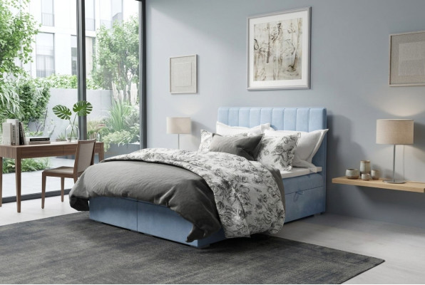 Box spring Łóżko Hotel Double Blue Aksamit Luksusowe łóżko Podkładka Podstawa łóżka 180x200