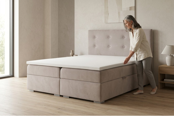 Łóżko box funkcja box spring hotel podwójny kompletny zestaw nakładka na materac łóżka