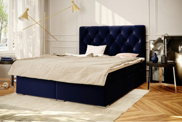 Boxspring Łóżko Hotel Double Blue Włókienniczy Luksusowe łóżko Podkładka Podstawa łóżka Funkcja