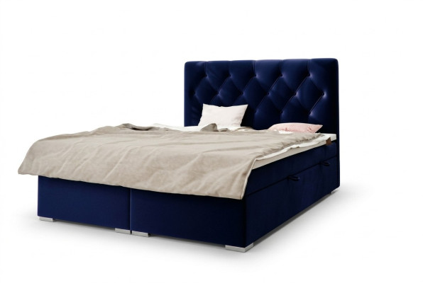 Boxspring Łóżko Hotel Double Blue Włókienniczy Luksusowe łóżko Podkładka Podstawa łóżka Funkcja