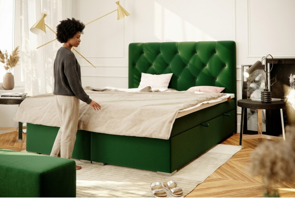 Chesterfield Boxspring Łóżko Hotelowe Kompletne Łóżko Podwójne Nowy Materac Topper Set