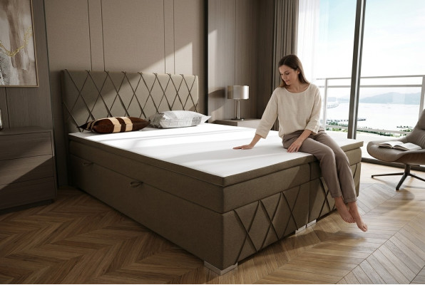 Box spring Łóżko Hotel Double Aksamit Luksusowe łóżko Podkładka Podstawa łóżka Funkcja Brązowa