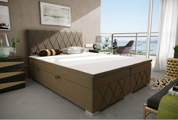 Box spring Łóżko Hotel Double Aksamit Luksusowe łóżko Podkładka Podstawa łóżka Funkcja Brązowa