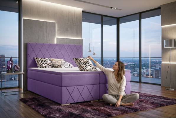 Kompletny zestaw materac & Topper Box Spring Łóżko Fioletowa Podkładka 180x200cm łóżko