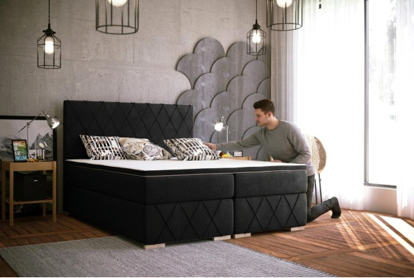 Kompletny zestaw materac & Skrzynia górna na sprężynę Łóżko Czarny Podkładka 180x200cm łóżko