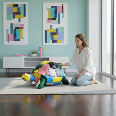 Abstrakcyjna figura projektanta Salon Nowoczesna statua Żółw Kolorowo pomalowany 109cm