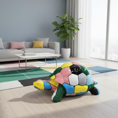 Abstrakcyjna figura projektanta Salon Nowoczesna statua Żółw Kolorowo pomalowany 109cm