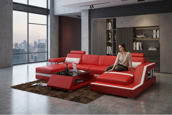 Projektant Narożnikowa kanapa Sofa Żywy krajobraz Duża nowoczesna skórzana sofa + Podkładka USB Couch