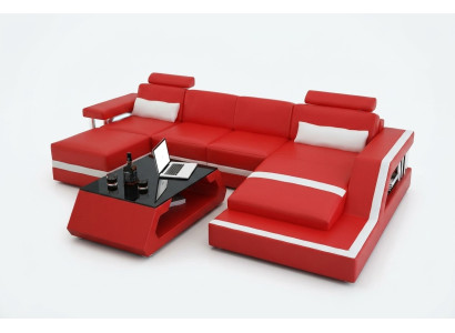 Projektant Narożnikowa kanapa Sofa Żywy krajobraz Duża nowoczesna skórzana sofa + Podkładka USB Couch