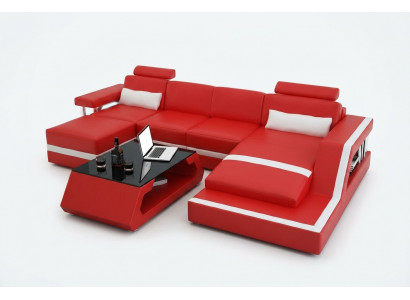 Projektant Narożnikowa kanapa Sofa Żywy krajobraz Duża nowoczesna skórzana sofa + Podkładka USB Couch