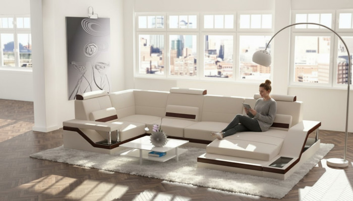 Żywy krajobraz Sofa + USB Podkładka Siedziba Narożnikowa kanapa Ustawić Włókienniczy Materiał Skóra Sofy