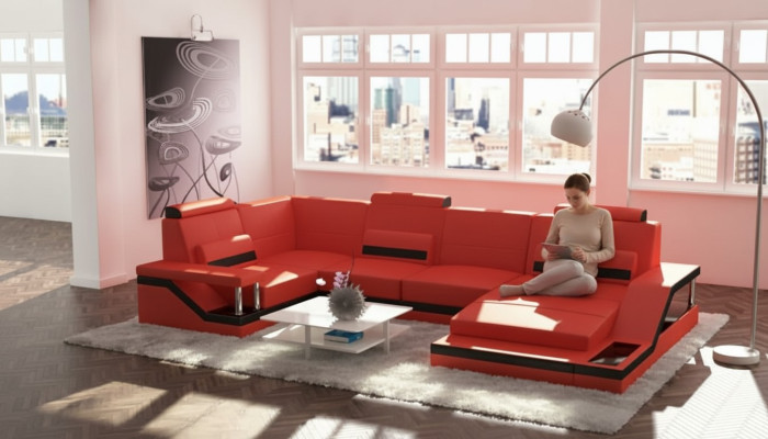 Żywy krajobraz Kanapa Narożnik Narożnikowa kanapa Ustaw Włókienniczy Materiał Skóra Sofy Sofa z USB