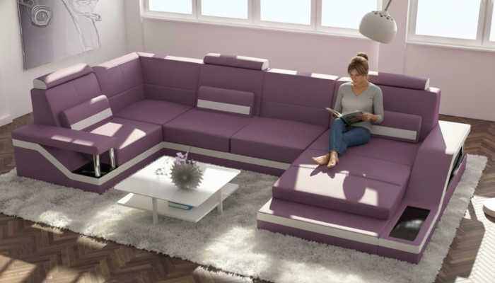 Żywy krajobraz Sofa z USB Podkładka Narożnikowa kanapa Ustaw Włókienniczy Materiał Skóra Sofy