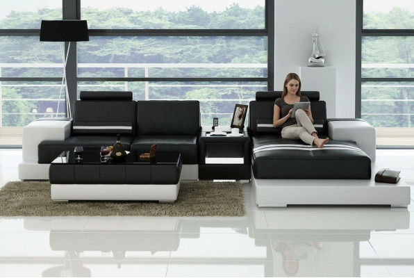 Skórzana sofa Narożnikowa kanapa Sofa z USB, Design Siedziba Podkładka Ustawić Żywy krajobraz 2725B