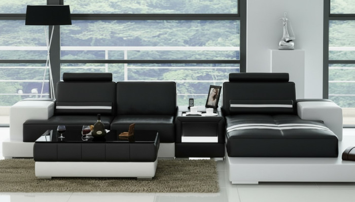 Skórzana sofa Narożnikowa kanapa Sofa z USB, Design Siedziba Podkładka Ustawić Żywy krajobraz 2725B