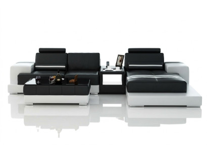 Skórzana sofa Narożnikowa kanapa Sofa z USB, Design Siedziba Podkładka Ustawić Żywy krajobraz 2725B